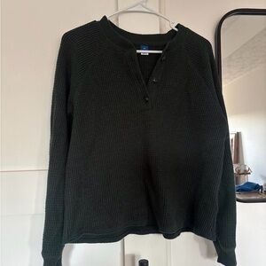Green Waffle Knit Henley Sweater